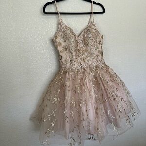 Dancing Queen Floral Embellished Kids Dress in Cream and Gold